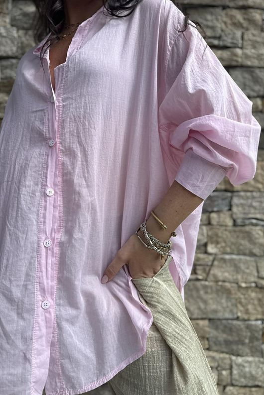 Shayle Indian Cotton Boyfriend Beach Shirt Sugar